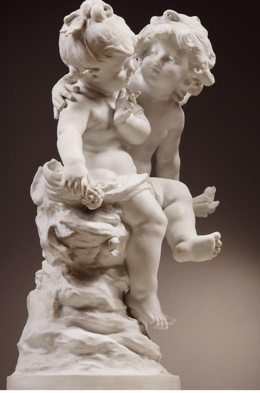 独角鹿西洋古董雕塑法国雕塑家签名丘比特与普绪克素胎瓷人物雕像 商品图2