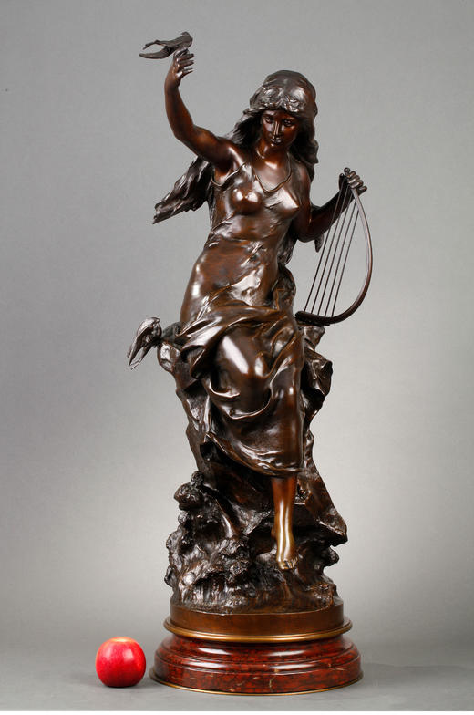 独角鹿西洋古董法国雕塑名家Math. Moreau青铜雕塑飞燕与竖琴少女 商品图1