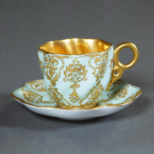 独角鹿西洋古董1880年代英国出品COALPORT出品绿色杯碟下午茶杯碟 商品图0