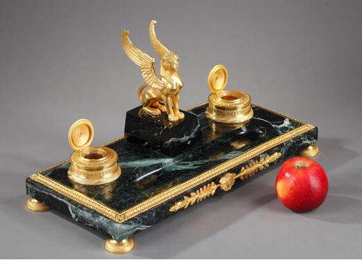 独角鹿西洋古董摆件法国大理石铜鎏金狮身人面斯芬克斯主题墨水台 商品图1