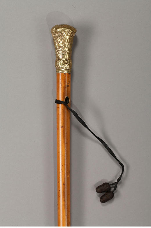 独角鹿西洋古董18世纪法国摄政时期纯银镀金杖柄白藤杖身古董手杖 商品图1