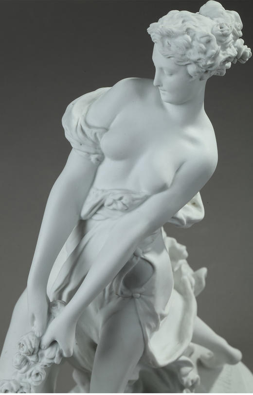 独角鹿西洋古董雕塑家Carrier-Belleuse素胎瓷 牵着母狮的狄安娜 商品图4