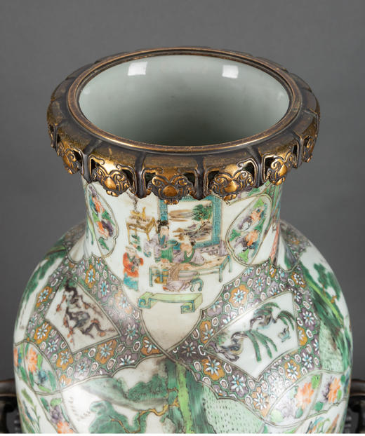 独角鹿西洋古董瓷器法国铜鎏金饰传统园邸人物主题中国广彩瓷瓶 商品图3