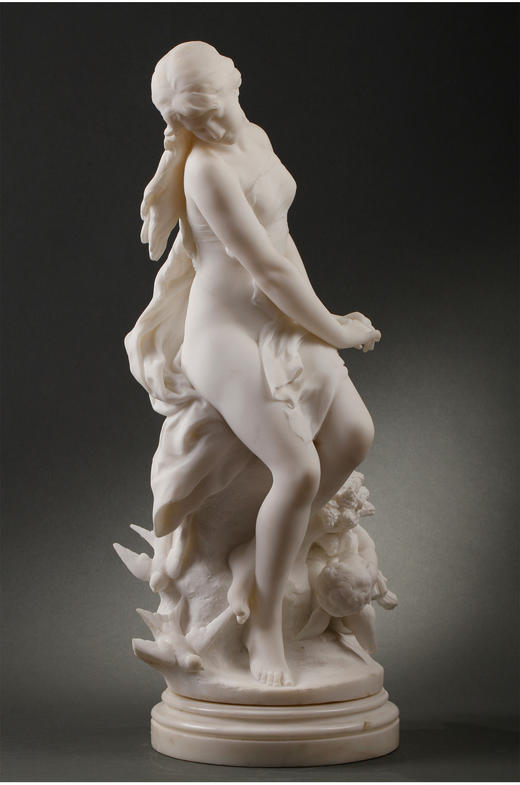 独角鹿西洋古董法国雕塑家M. Moreau大理石雕塑维纳斯与丘比特 商品图2