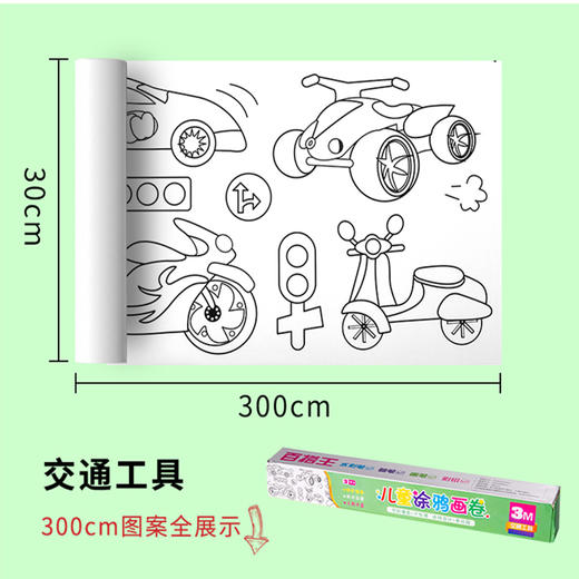 九米儿童涂鸦画卷 墙贴式涂色涂鸦大画纸 动物世界交通工具美食派对 三卷打包秒杀 商品图5