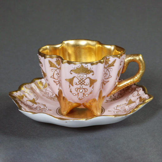 独角鹿西洋古董1880年代英国出品COALPORT出品粉色杯碟下午茶杯碟 商品图0