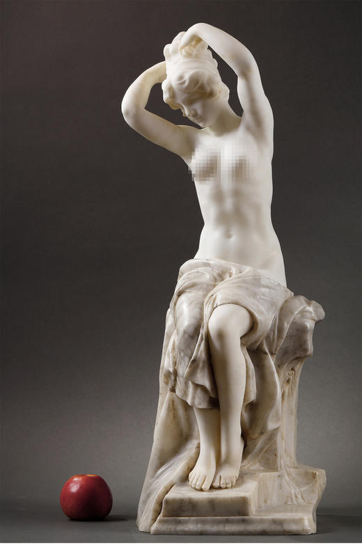 独角鹿西洋古董雕塑家G.Pugi签名出品雪花石雕塑作品《沐浴者》 商品图1