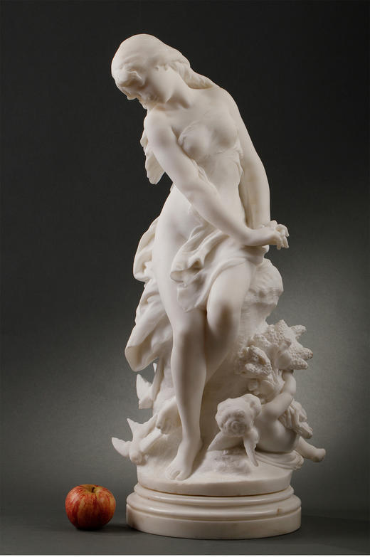 独角鹿西洋古董法国雕塑家M. Moreau大理石雕塑维纳斯与丘比特 商品图1