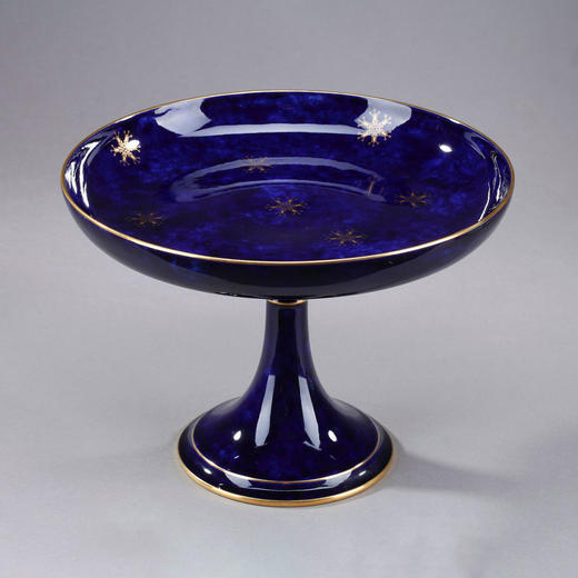 独角鹿西洋古董法国塞弗尔瓷器云朵帝王蓝釉色描金高脚果樽瓷盘 商品图0