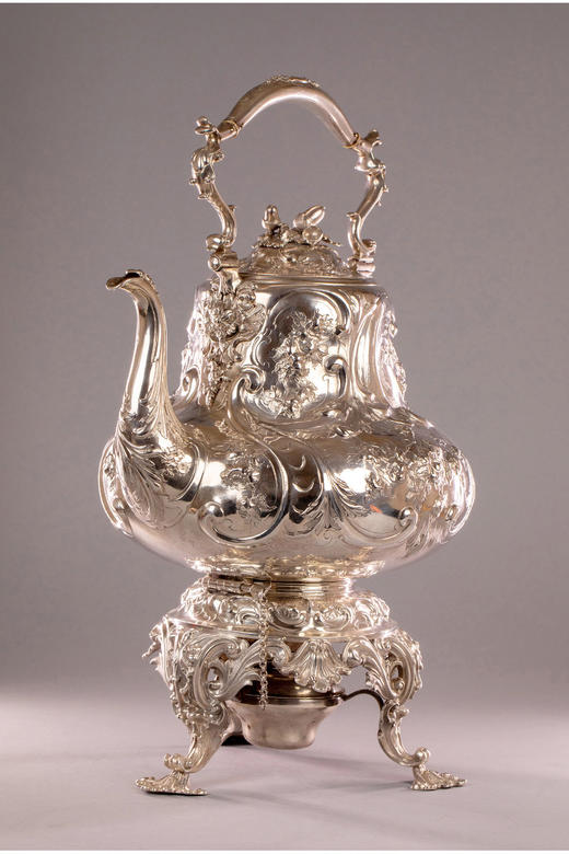 独角鹿西洋古董英国Robert Hennell银器工坊纯银雕花带炉温水壶 商品图2