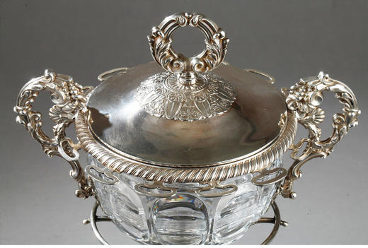 独角鹿西洋古董François-Julien Doyen路易十六风纯银水晶果酱樽 商品图4