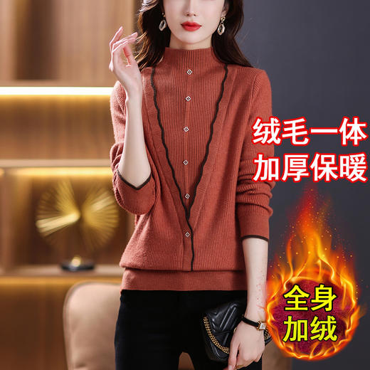 秋冬加绒加厚假两件针织衫一体绒上衣打底衫CC-51901 商品图5