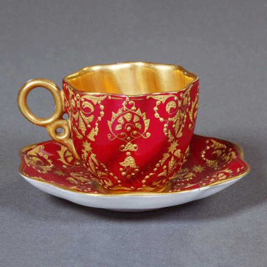 独角鹿西洋古董1880年代英国出品COALPORT出品红色杯碟下午茶杯碟 商品图0