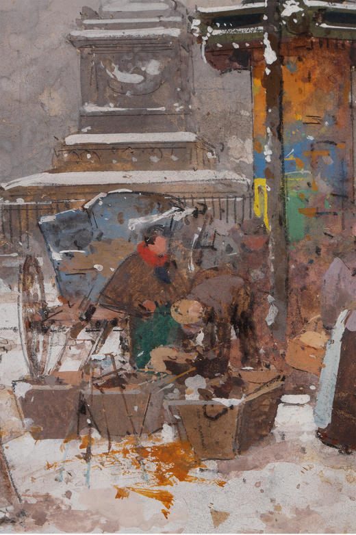 独角鹿西洋古董法国画家城市街景水粉画巴黎-热闹的巴士底广场 商品图4