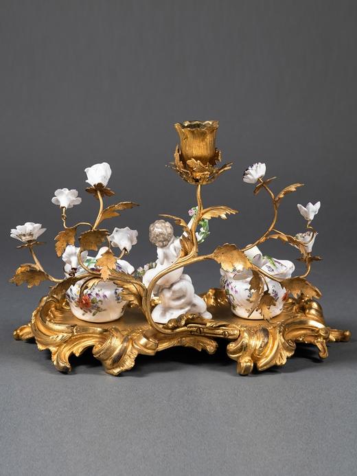 独角鹿西洋古董小天使花卉彩绘陶瓷洛可可风铜鎏金烛台式墨水台 商品图3