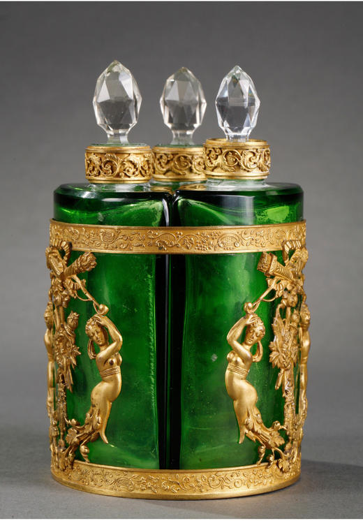 独角鹿西洋古董法国帝政风格桂冠火炬箭袋铜鎏金绿水晶香水瓶套装 商品图2