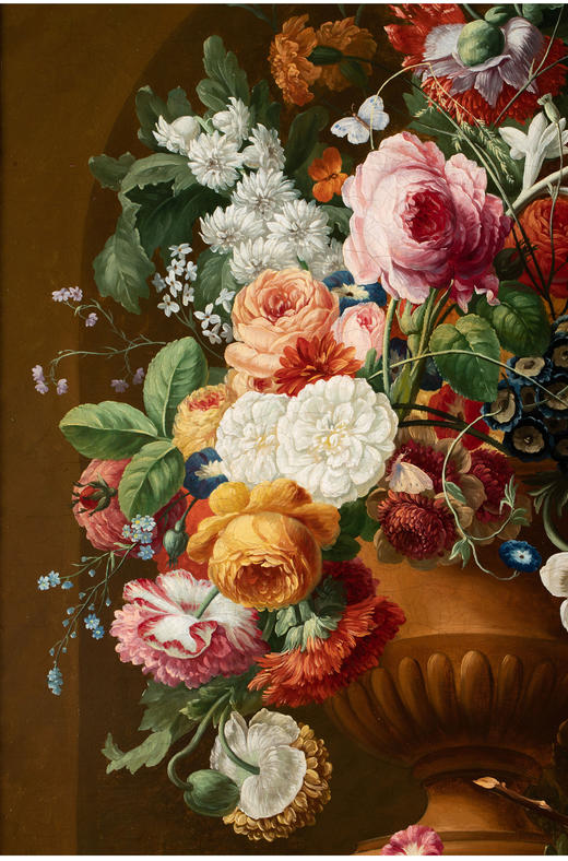 独角鹿西洋古董法国静物画壁龛中的古典花瓶与花卉布面油画⼀对 商品图4