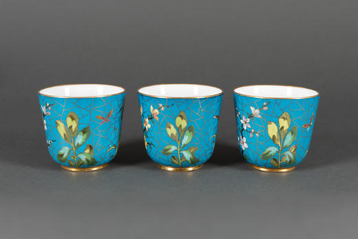 独角鹿西洋古董1890年代奥地利出品花鸟主题茶杯托盘杯碟五件套 商品图3