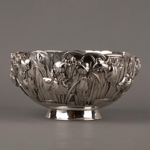 独角鹿西洋古董银器明治时期日本Kühn & Komor花鸟纯银碗 商品图0