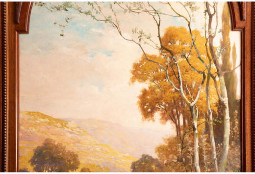 独角鹿西洋古董法国画家J. Georges风景布面油画金林秋波独钓人 商品图3