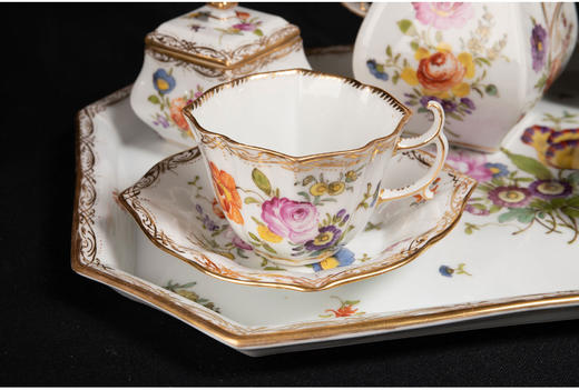 独角鹿西洋古董德国瓷窑出品手绘花卉主题双人下午茶瓷器套装 商品图4