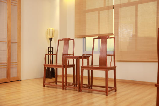 红桥红  家具严选  缅甸花梨（大果紫檀）【洪氏 马蹄腿高靠背南官帽椅 三件套】 商品图1