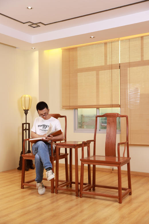 红桥红  家具严选  缅甸花梨（大果紫檀）【洪氏 马蹄腿高靠背南官帽椅 三件套】 商品图6