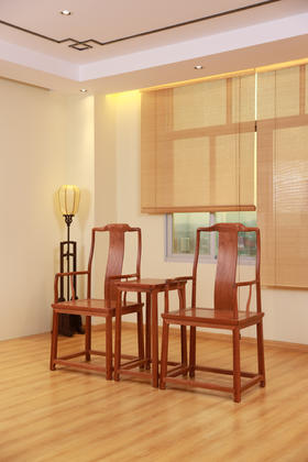 红桥红  家具严选  缅甸花梨（大果紫檀）【洪氏 马蹄腿高靠背南官帽椅 三件套】