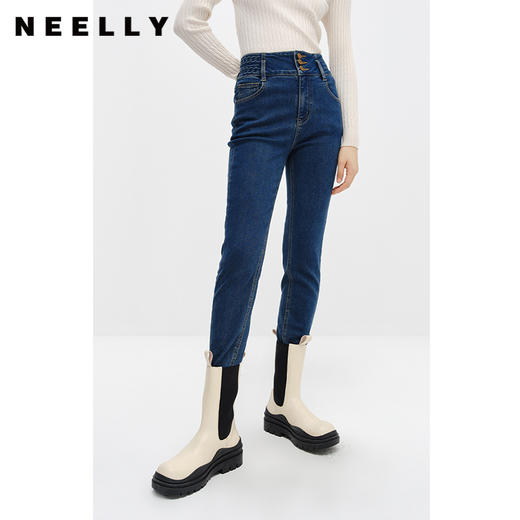 NEELLY纳俪商场同款冬季新款三粒扣高腰牛仔裤女修身百搭小脚裤子N22112H01148 商品图1