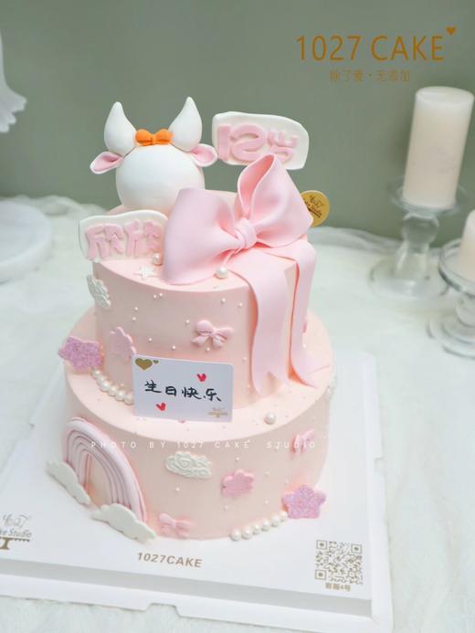 1027CAKE | 双层款式 翻糖装饰 蝴蝶结 牛牛 商品图2