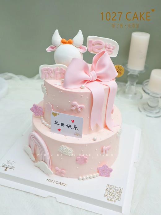 1027CAKE | 双层款式 翻糖装饰 蝴蝶结 牛牛 商品图0