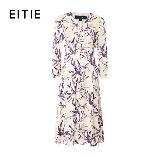 EITIE爱特爱秋季新款气质优雅高腰V领显瘦印花连衣裙7107805 商品图5