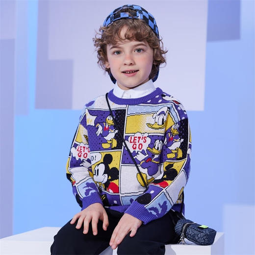 【商场同款】迪士尼童装秋冬新品男童保暖潮流针织衫满印可爱儿童毛衣 商品图2