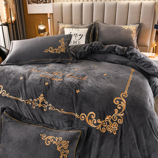 欧式宝宝绒四件套冬季刺绣珊瑚绒被套婴儿绒床上用品 商品图0