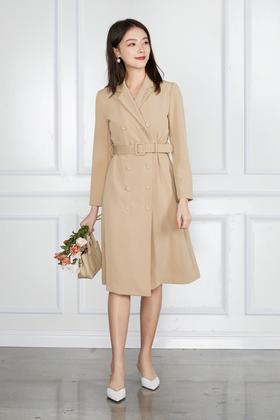 OCTAVIA 杏色双排扣束腰风衣 5451