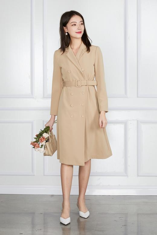 OCTAVIA 杏色双排扣束腰风衣 5451 商品图0