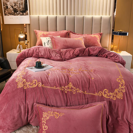 欧式宝宝绒四件套冬季刺绣珊瑚绒被套婴儿绒床上用品 商品图3