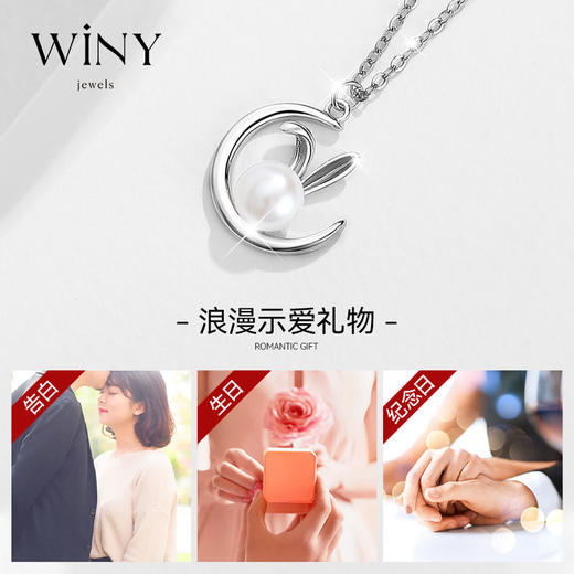 Winy925纯银月宫小兔项链配证书送女友闺蜜老婆爱人节日生日礼物 商品图1