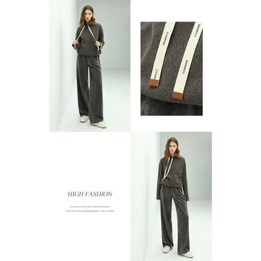 【限时特惠】COCOBELLA简约休闲风高领卫衣女款时尚休闲舒适磨毛飘带上衣SE608 商品图3