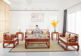 红桥红  家具严选  缅甸花梨（大果紫檀）【小轩窗 沙发 123六件套】