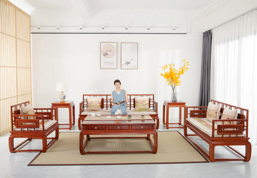 红桥红  家具严选  缅甸花梨（大果紫檀）【小轩窗 沙发 123六件套】 商品图0