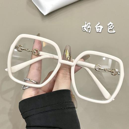 粗边框奶白色眼镜框女 圆脸适合的眼镜 平光镜ykk05 商品图0