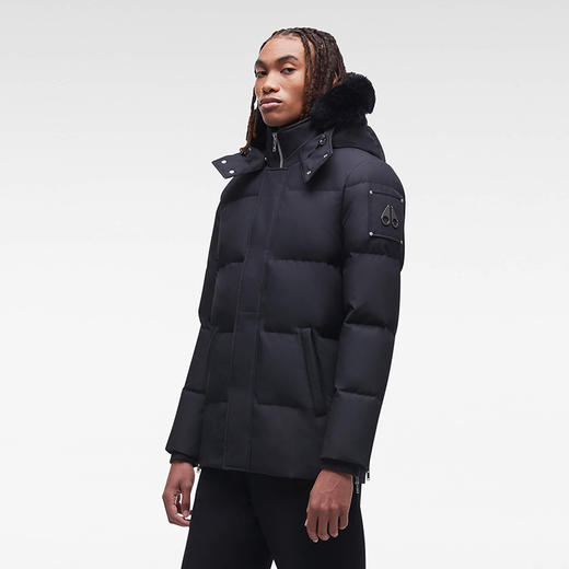 MOOSE KNUCKLES 男士金属驼鹿指关节徽标绗缝连帽羽绒服 黑色 M32MJ178 291 商品图0