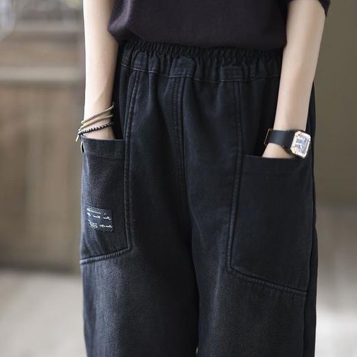 ZZZ新款复古宽松口袋松紧腰加绒加厚哈伦牛仔裤 商品图2