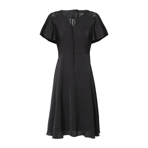 EITIE爱特爱夏季新款通勤雪纺系带黑色收腰a字连衣裙小黑裙B2207984 商品图5