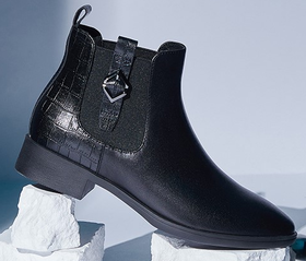 百货世界-百思图-牛皮革/剖层移膜压花牛皮革女皮靴