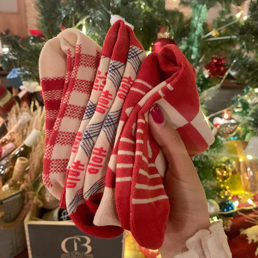 本命年红袜子女中筒袜ins潮外穿棋盘格情侣长筒袜 商品图5