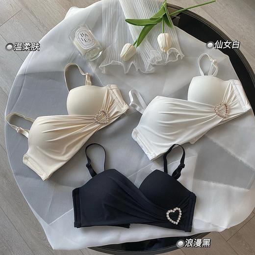 【甜美风内衣 小胸聚拢心动款！】新款爱心褶皱白色内衣套装女小胸聚拢无钢圈文胸罩性感纯欲美背无痕显大告别空杯烦恼 商品图2