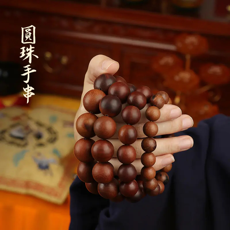 【高品质】天然雷击枣木雷芯款手串圆珠单圈素圈男女同款