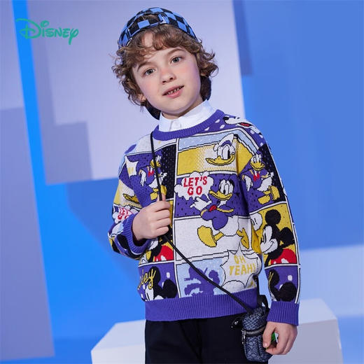 【商场同款】迪士尼童装秋冬新品男童保暖潮流针织衫满印可爱儿童毛衣 商品图0